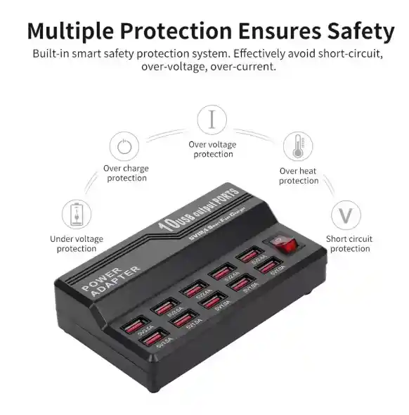 Estación De Carga Inteligente Con 10 Puertos Usb Base De Car