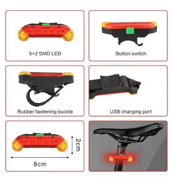 Luz Trasera Recargable Usb E Impermeable Para Bicicleta