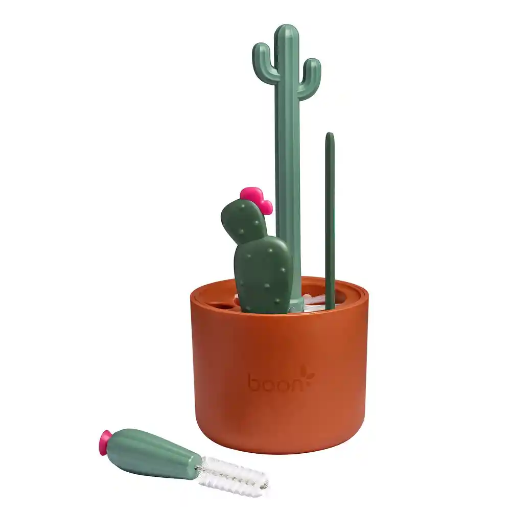 Boon Cacti Kit De Cepillos De Limpieza Y Recipiente - Verde Oscuro