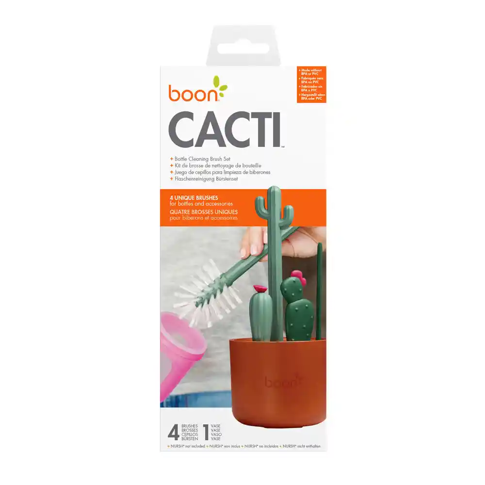 Boon Cacti Kit De Cepillos De Limpieza Y Recipiente - Verde Oscuro