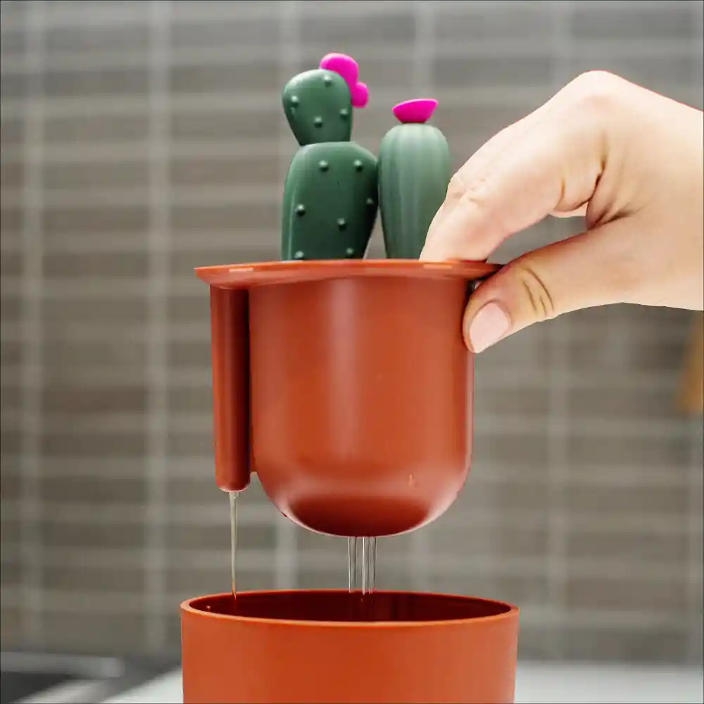 Boon Cacti Kit De Cepillos De Limpieza Y Recipiente - Verde Oscuro