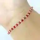 Pulsera Cristal Redondo Rojo Facetado Plata Fina 925 Cordón Rojo