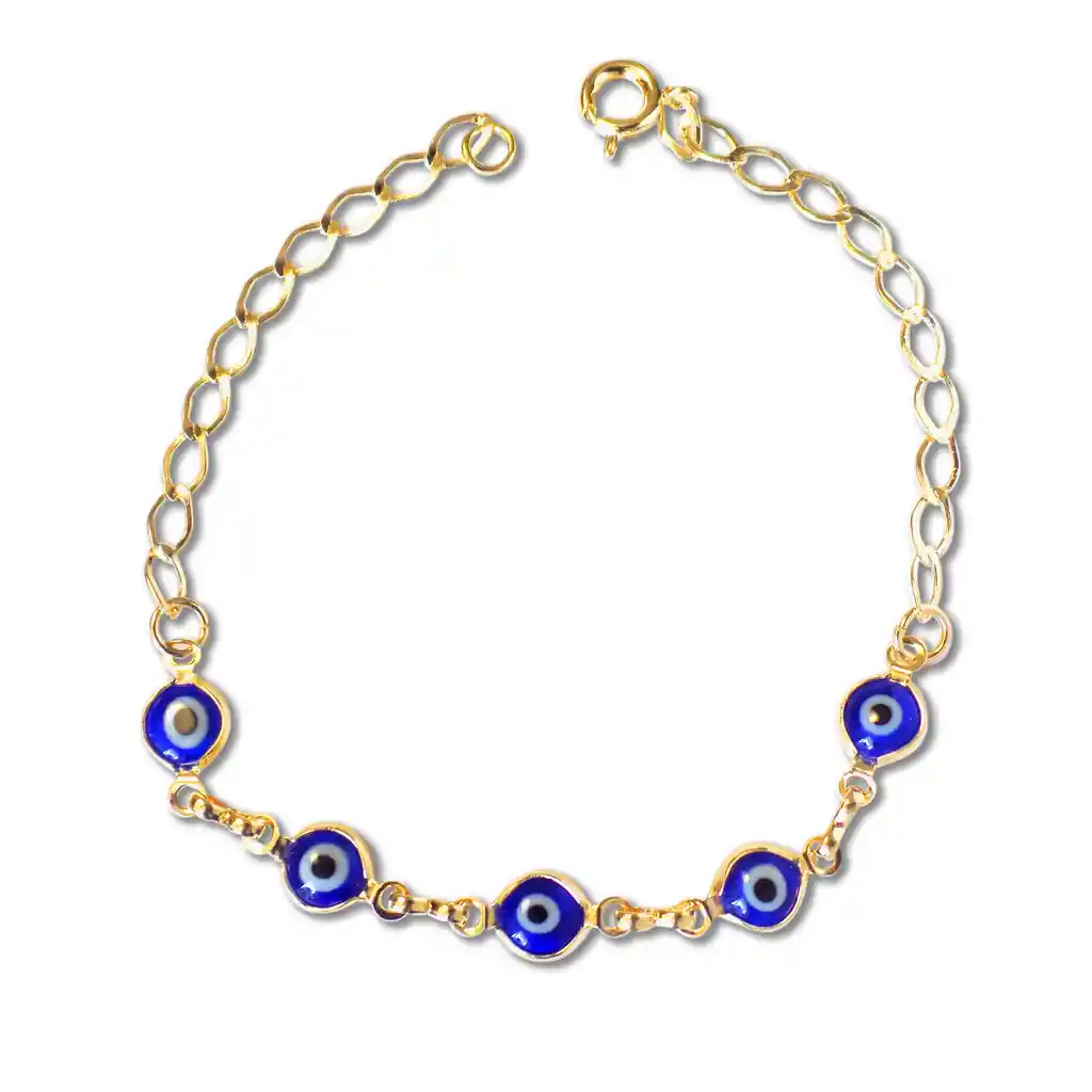 Pulsera Ojos Turcos Eslabones Enchapada Oro 18k