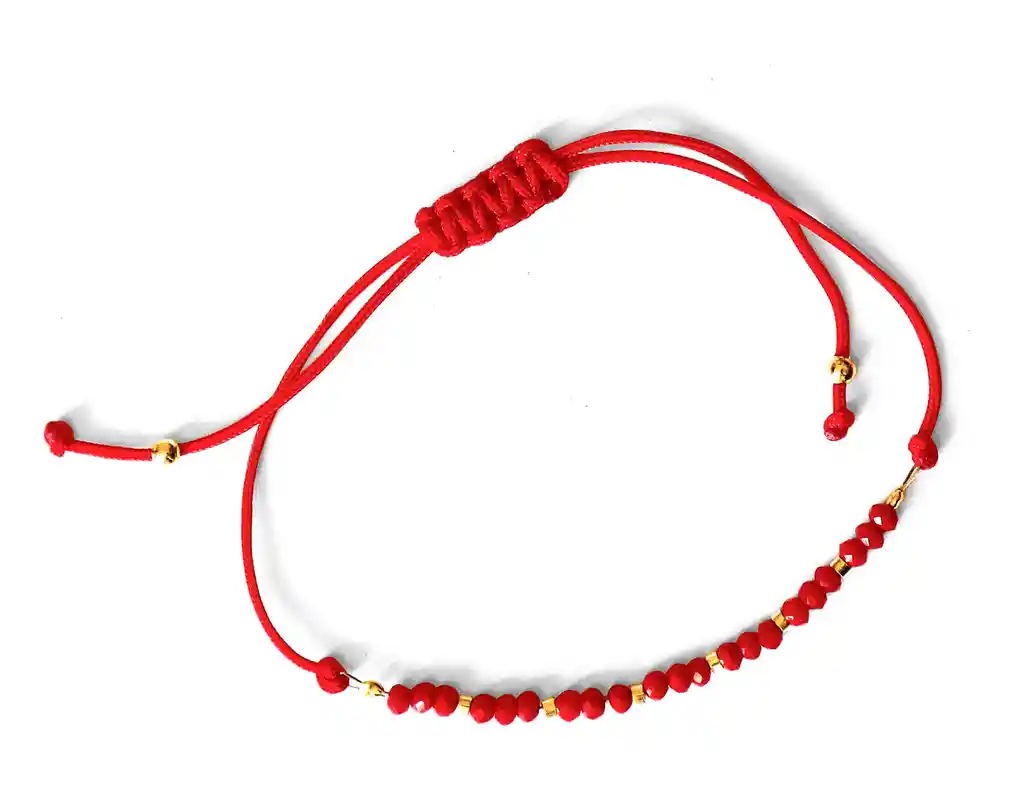 Pulsera Cristal Rojo Enchapado Oro 18k Cordón Rojo