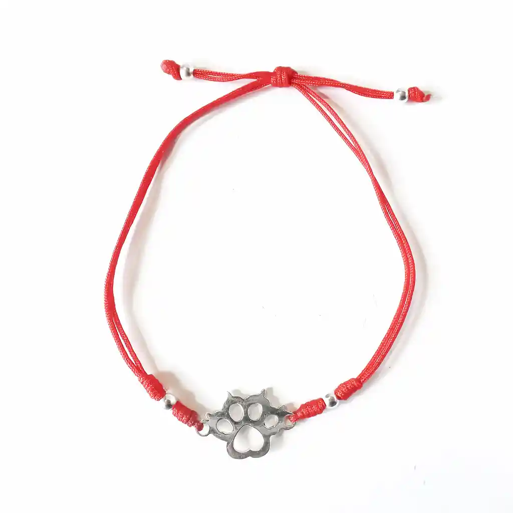 Pulsera Cordón Roja Huella Gato Plata Fina 925