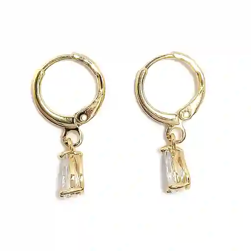 Aros Argolla Circón Gota Blanco Enchapado Oro 18k