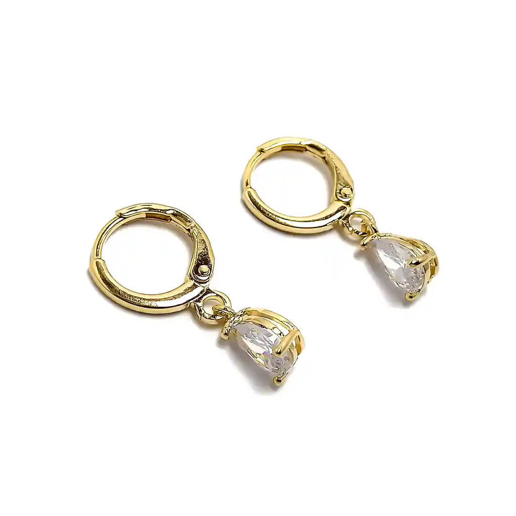 Aros Argolla Circón Gota Blanco Enchapado Oro 18k