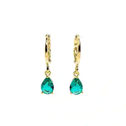 Aros Argolla Circón Gota Verde Enchapado Oro 18k