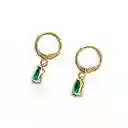 Aros Argolla Circón Gota Verde Enchapado Oro 18k