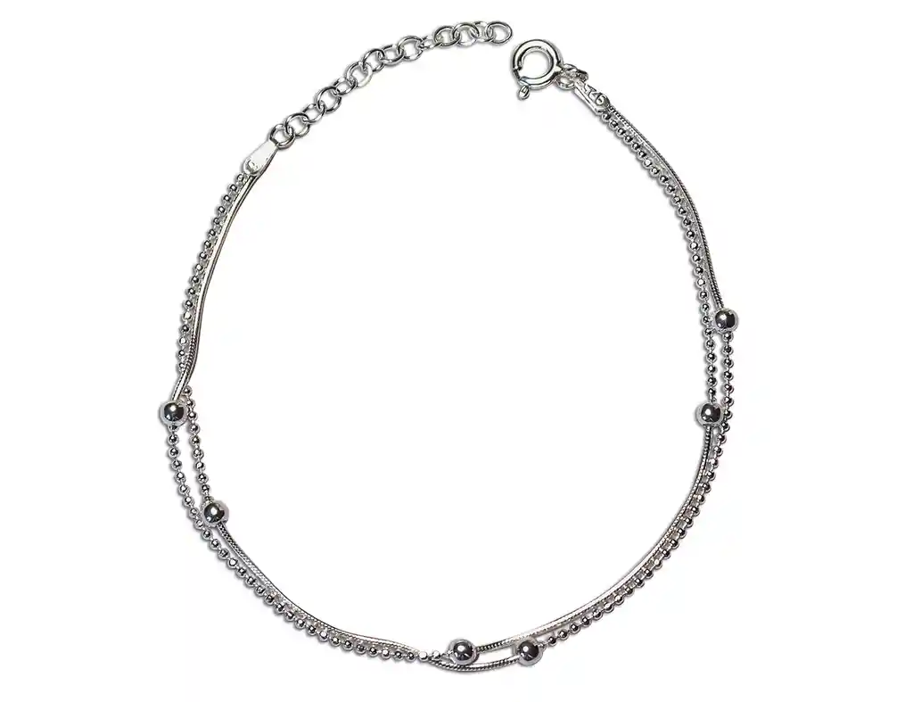 Pulsera Doble Pelotitas Plata Fina 925