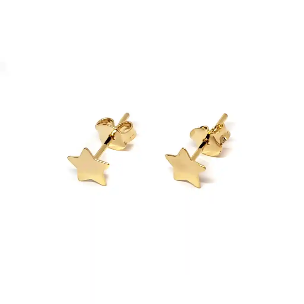 Aros Estrella Plana 7mm Enchapado Oro 18k