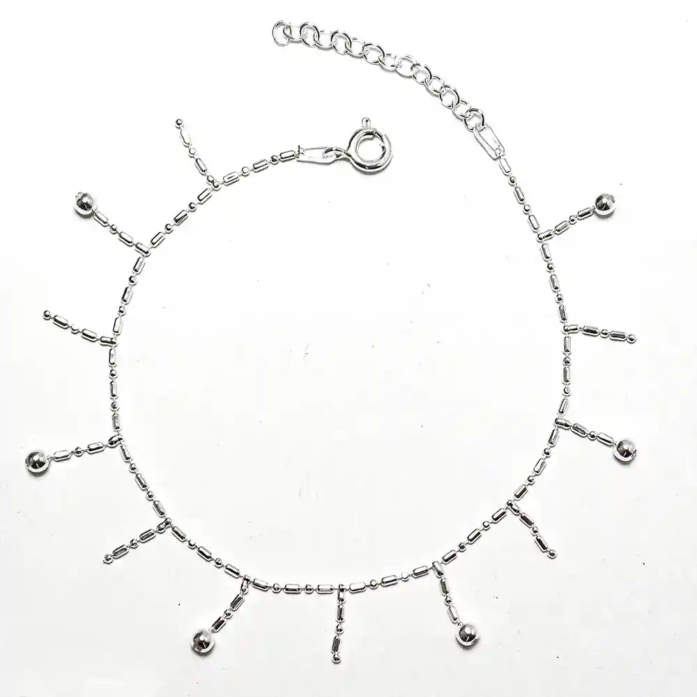 Pulsera Flecos Bolitas Plata Fina 925