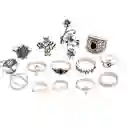 Set 14 Anillos Flor Loto Midi Ajustables Vintage Nudillo Ave