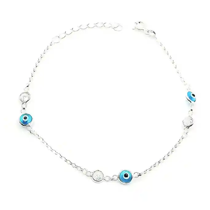 Pulsera 3 Ojos Turco Circón Plata Fina 925