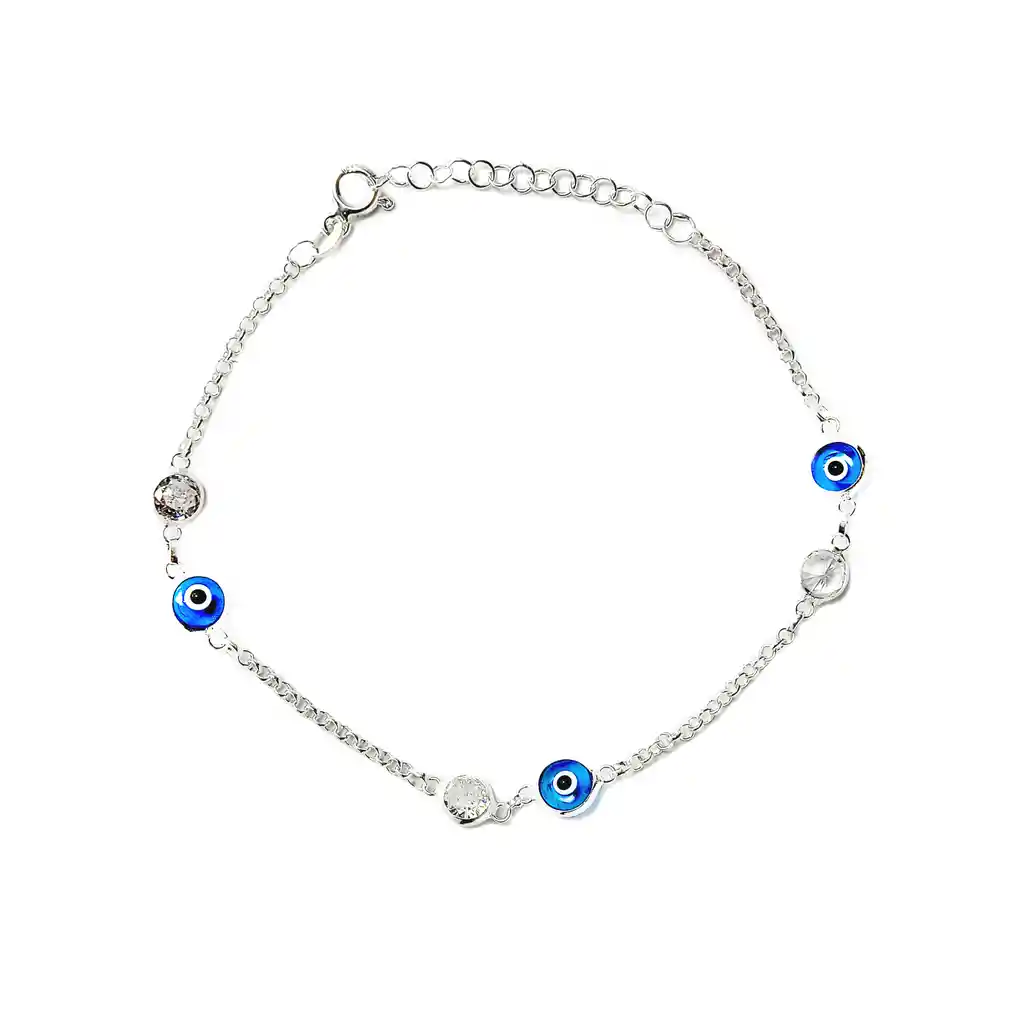 Pulsera 3 Ojos Turco Circón Plata Fina 925