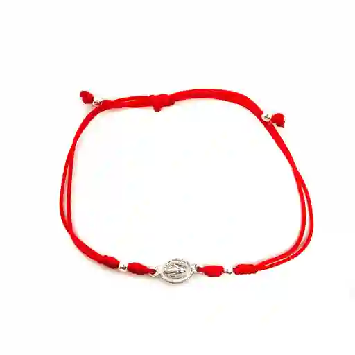 Pulsera Virgen De Los Rayos Plata Fina 925 Cordón Rojo