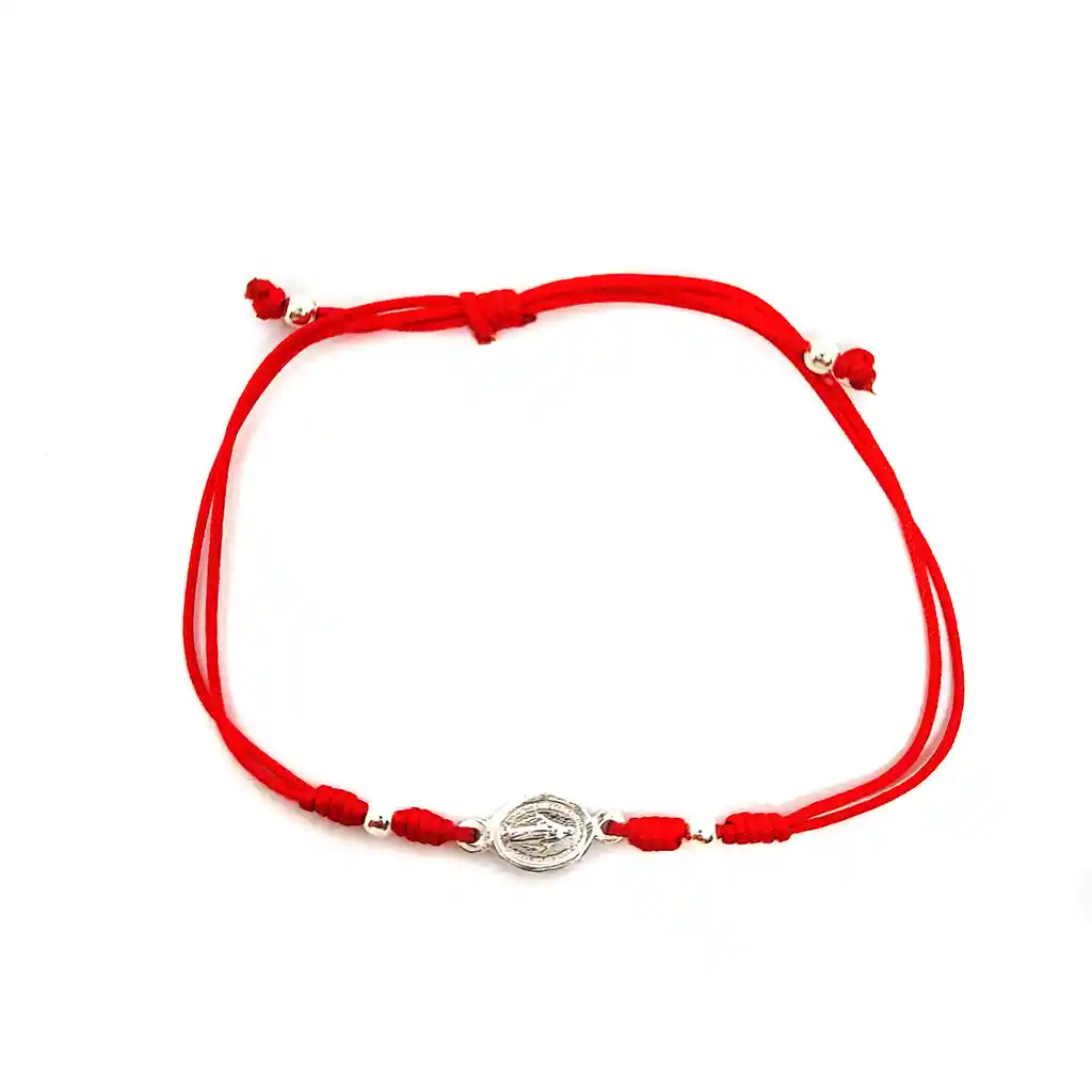 Pulsera Virgen De Los Rayos Plata Fina 925 Cordón Rojo