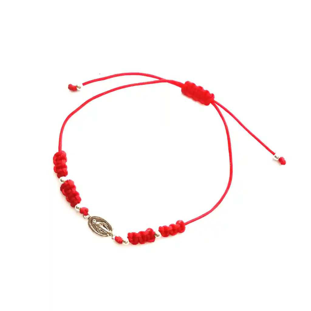 Pulsera Virgen De Los Rayos Plata Fina 925 Cordón Rojo