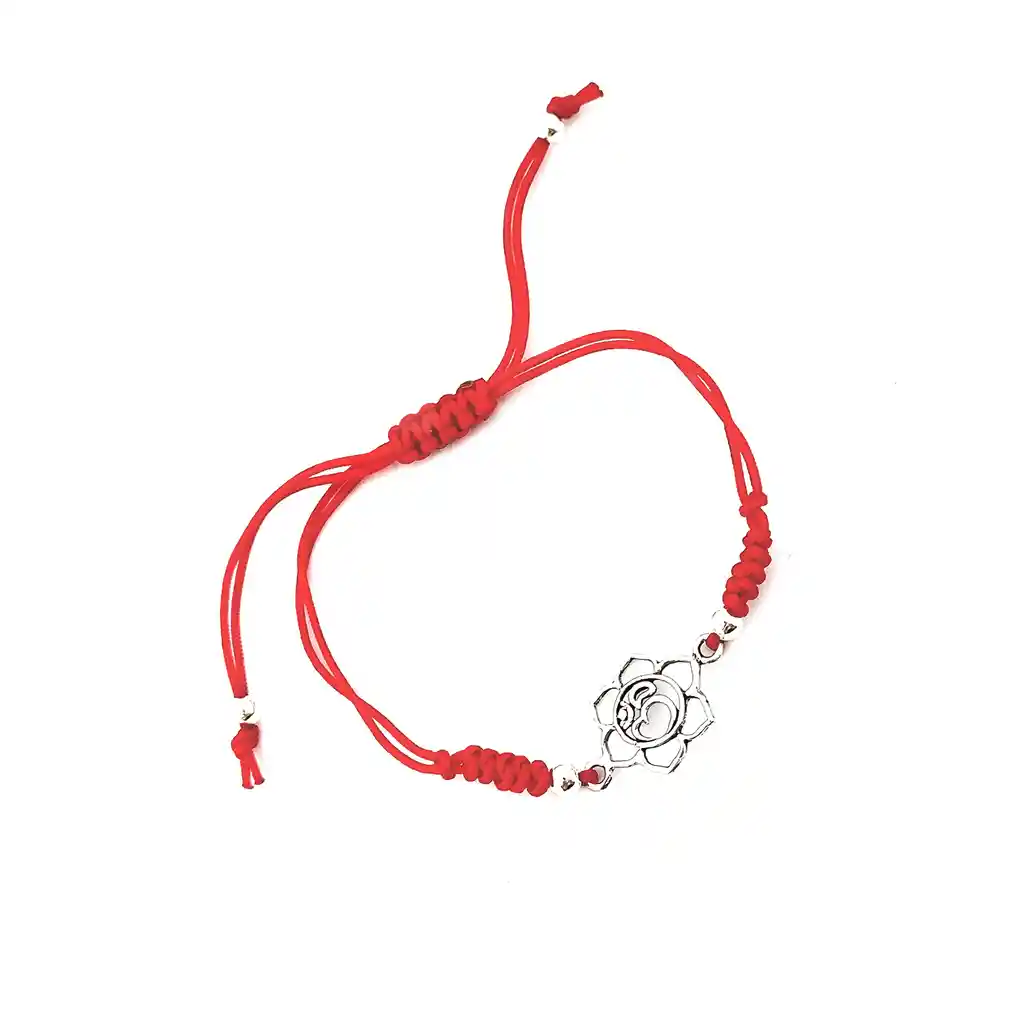 Pulsera Flor De Loto Ohm Cordón Rojo Ajustable Plata Fina 925