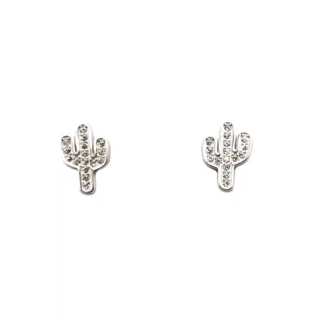 Aros Cactus Circón Blanco Plata Fina 925