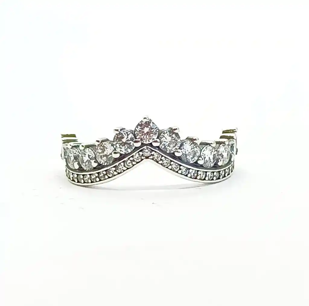 Anillo Forma Corona Decorado Con Circonios Plata Fina Ley S925 Compromiso Talla 7us (14cl)