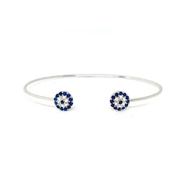 Pulsera Esclava Dos Ojos Turcos Circones Plata Fina 925