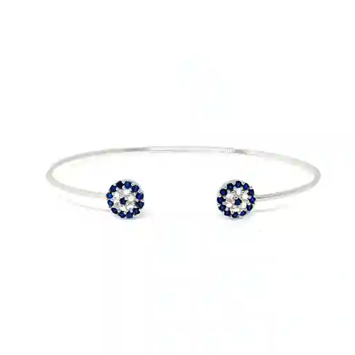 Pulsera Esclava Dos Ojos Turcos Circones Plata Fina 925