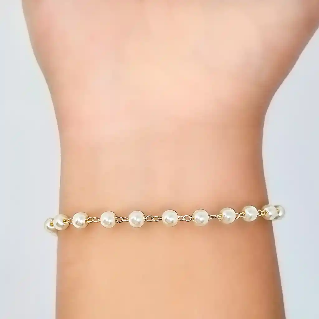 Pulsera 18 Perlas Enchapado Oro 18k