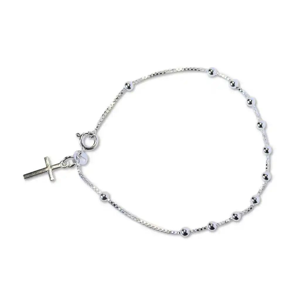 Pulsera Denario Cruz Plata Fina 925