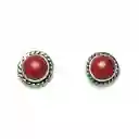 Aros Coral Rojo Redondo Plata Fina 925