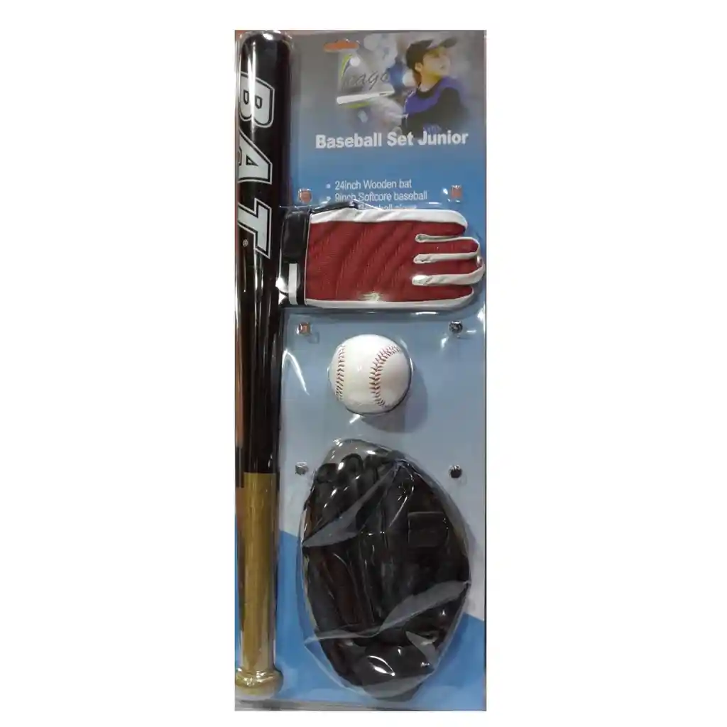 Set Baseball Softball Juvenil Bate24" Guante-bateador Guante-cacher Pelota-goma9"