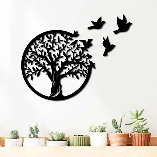 Árbol De La Vida Con Pájaros 40 Cm X 40 Cm - Negro