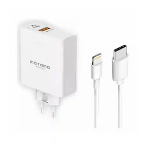 Cargador Dual Motomo Usb-c A Ligthning 20w + Usb 3.0, Incluye Cable C A Lightning