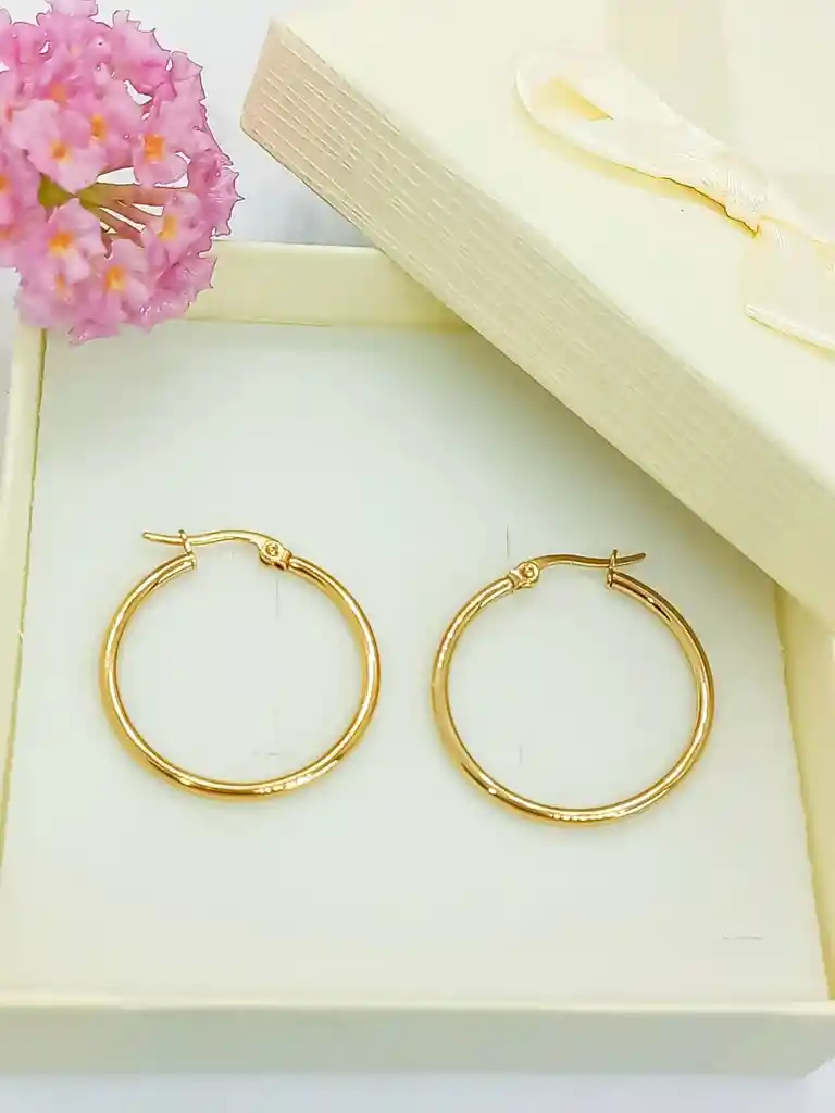 Argollas Hoop 25mm Chapadas En Oro 18k