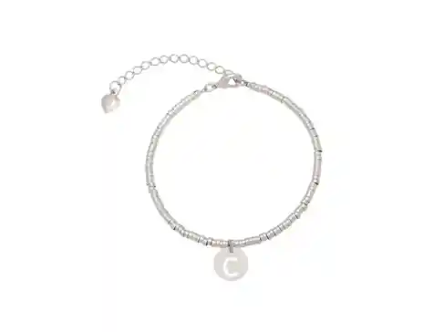 Pulsera Plata Mujer Para Regalo Mostacilla Letra T - Cantarina Joyas