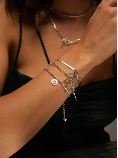 Pulsera Plata Mujer Para Regalo Mostacilla Letra F - Cantarina Joyas