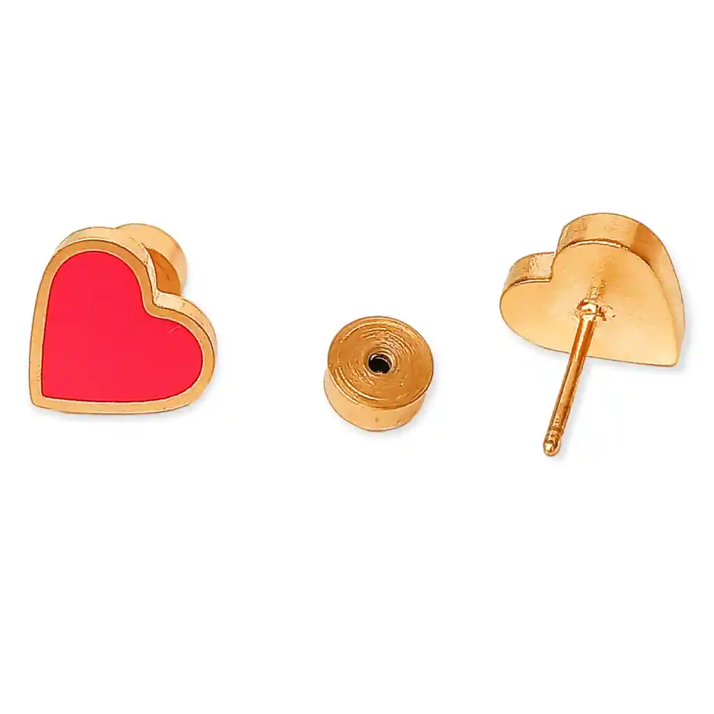 Aros Abridores Presion Corazon Rojo Chapados En Oro 18k Bebe