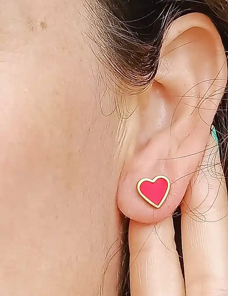 Aros Abridores Presion Corazon Rojo Chapados En Oro 18k Bebe