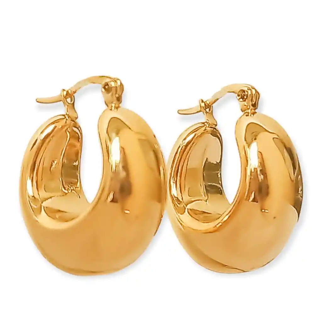 Argollas Aros Hoop Chunky Liviana Chapada En Oro 18k Dorada