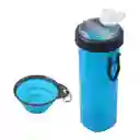 Botella 2 En 1 Para Comida Y Agua Perros Mascota + Plato (azul)