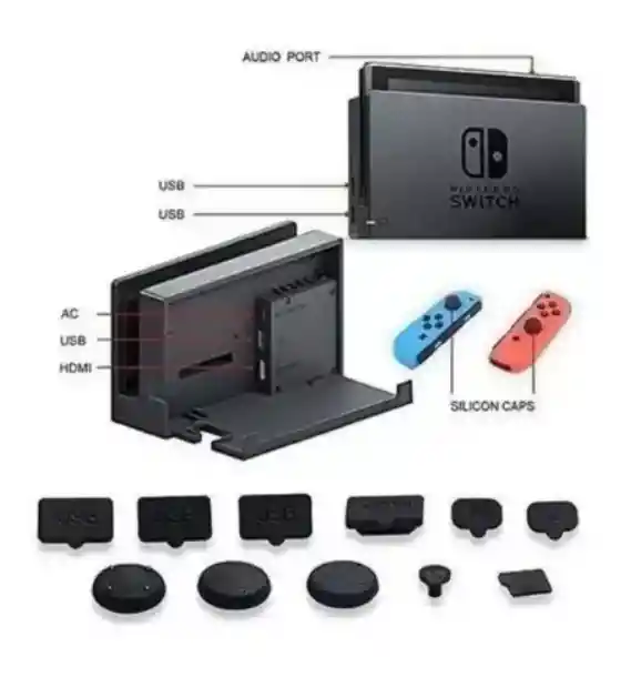 Kit Protector Nintendo Switch Bolso Lámina Grip Case Joy 7 En 1