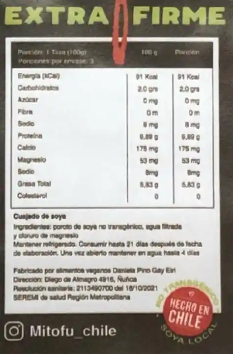 Tofu Fresco 400g Extra Firme Sin Transgenicos