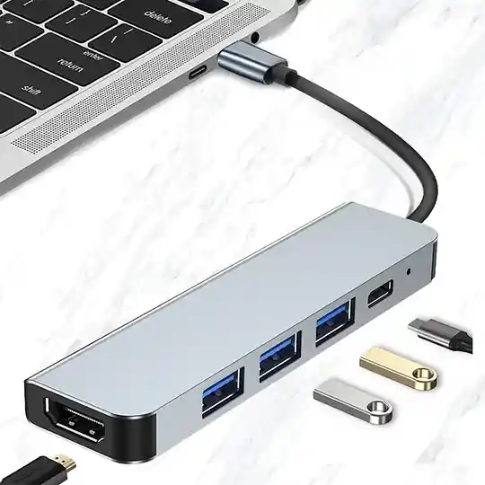 Hub Adaptador Usb-c 5 En 1 Con Hdmi 4k 3 Usb Y Pd