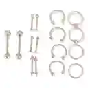 Pack 16 Piercing Plateado Set Tragus Septum Industrial Nostril Helix