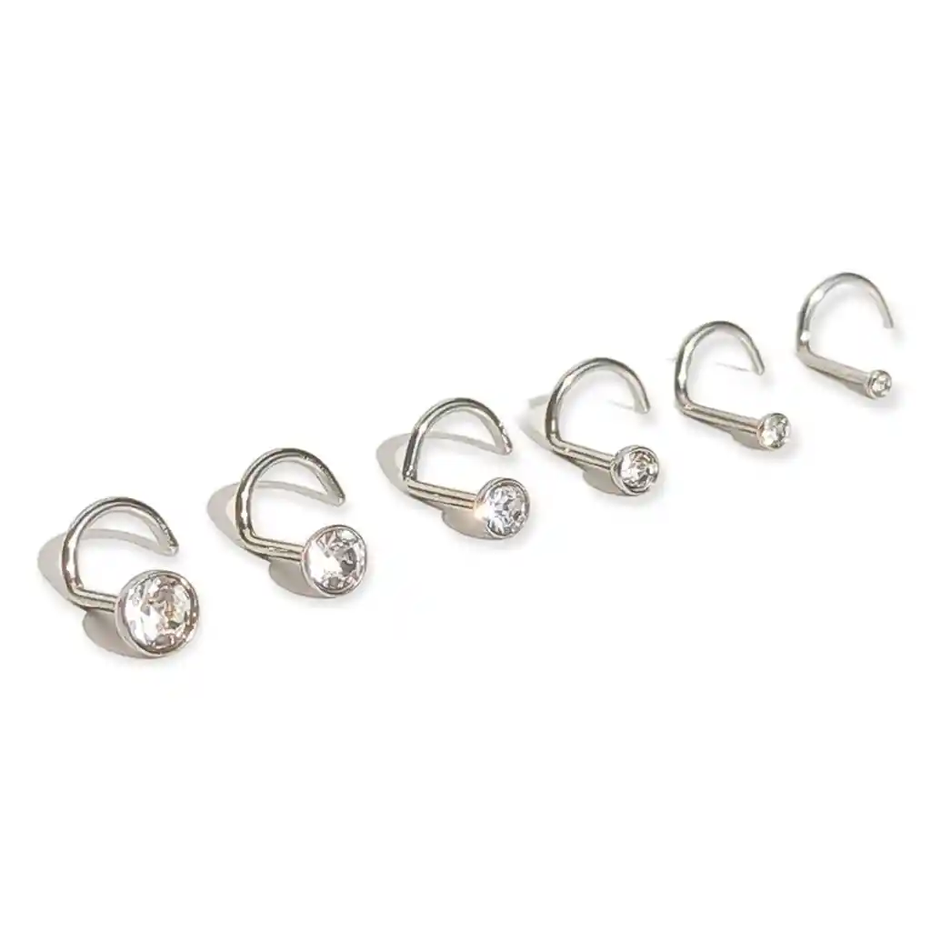 Set De 6 Piercing Nostril Punto De Luz Tipo S Plateado Punk