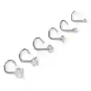 Set De 6 Piercing Pack Nostril Punto De Luz Tipo S Plateado