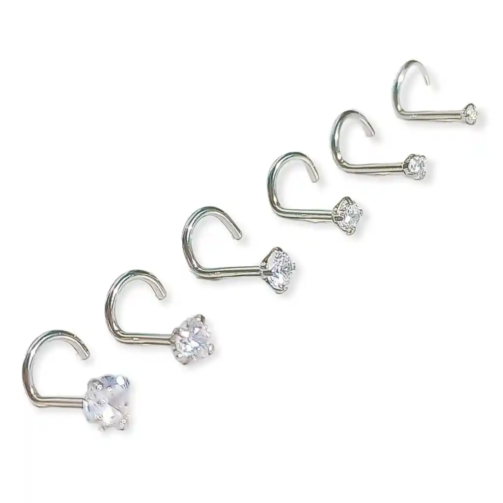 Set De 6 Piercing Pack Nostril Punto De Luz Tipo S Plateado