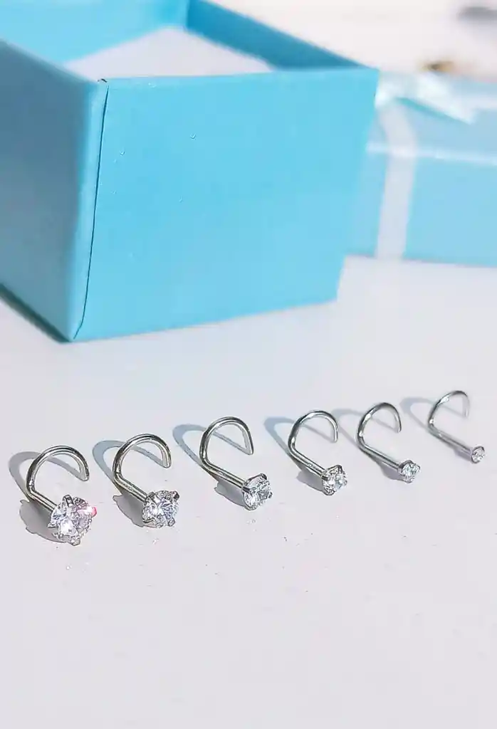 Set De 6 Piercing Pack Nostril Punto De Luz Tipo S Plateado