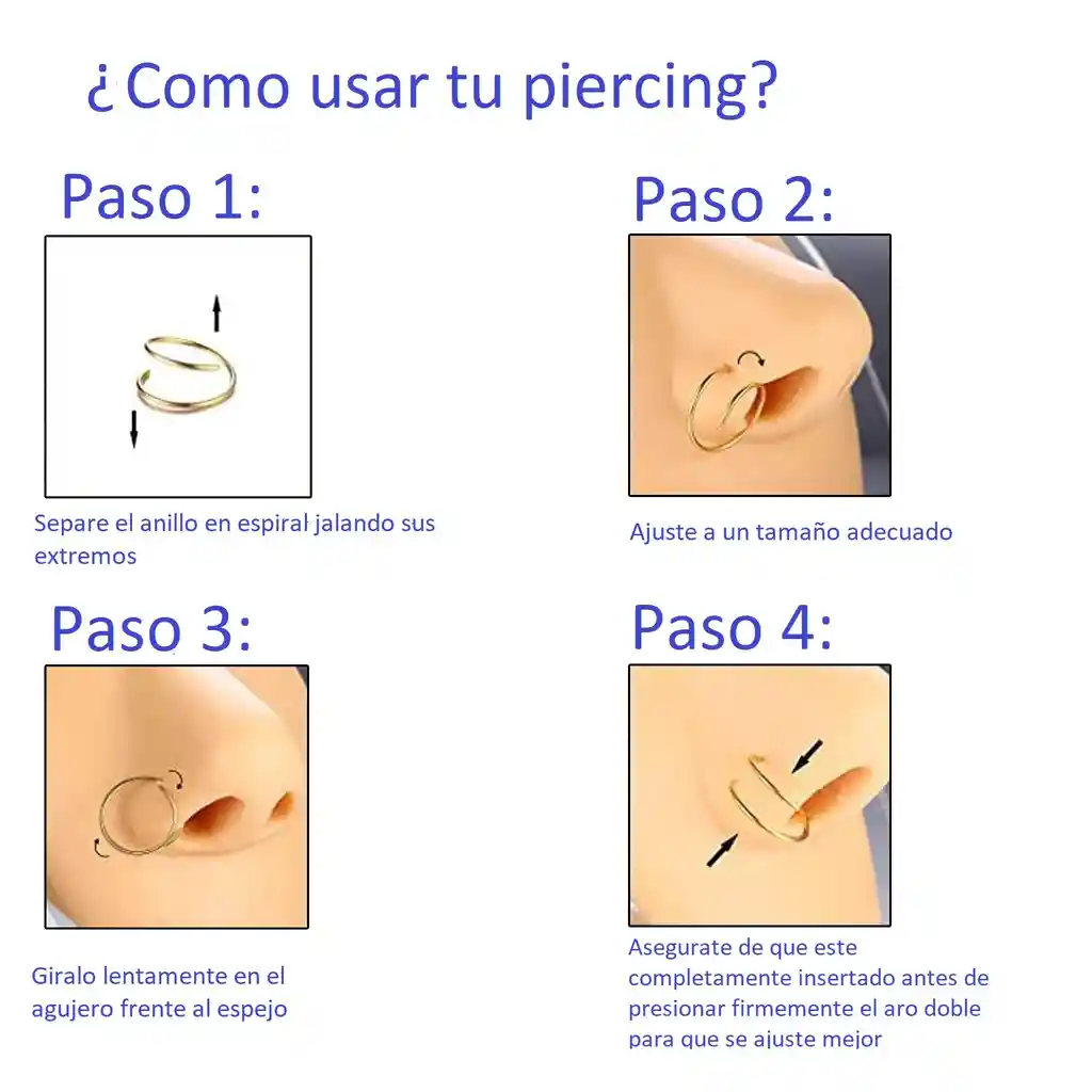 Piercing Nariz Oreja Nostril Tragus Daith Helix Labio Espiral Colores