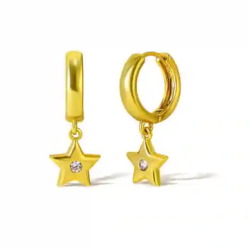 Aros Argollas Hipoalergénico Dorado Con Estrella Colgante